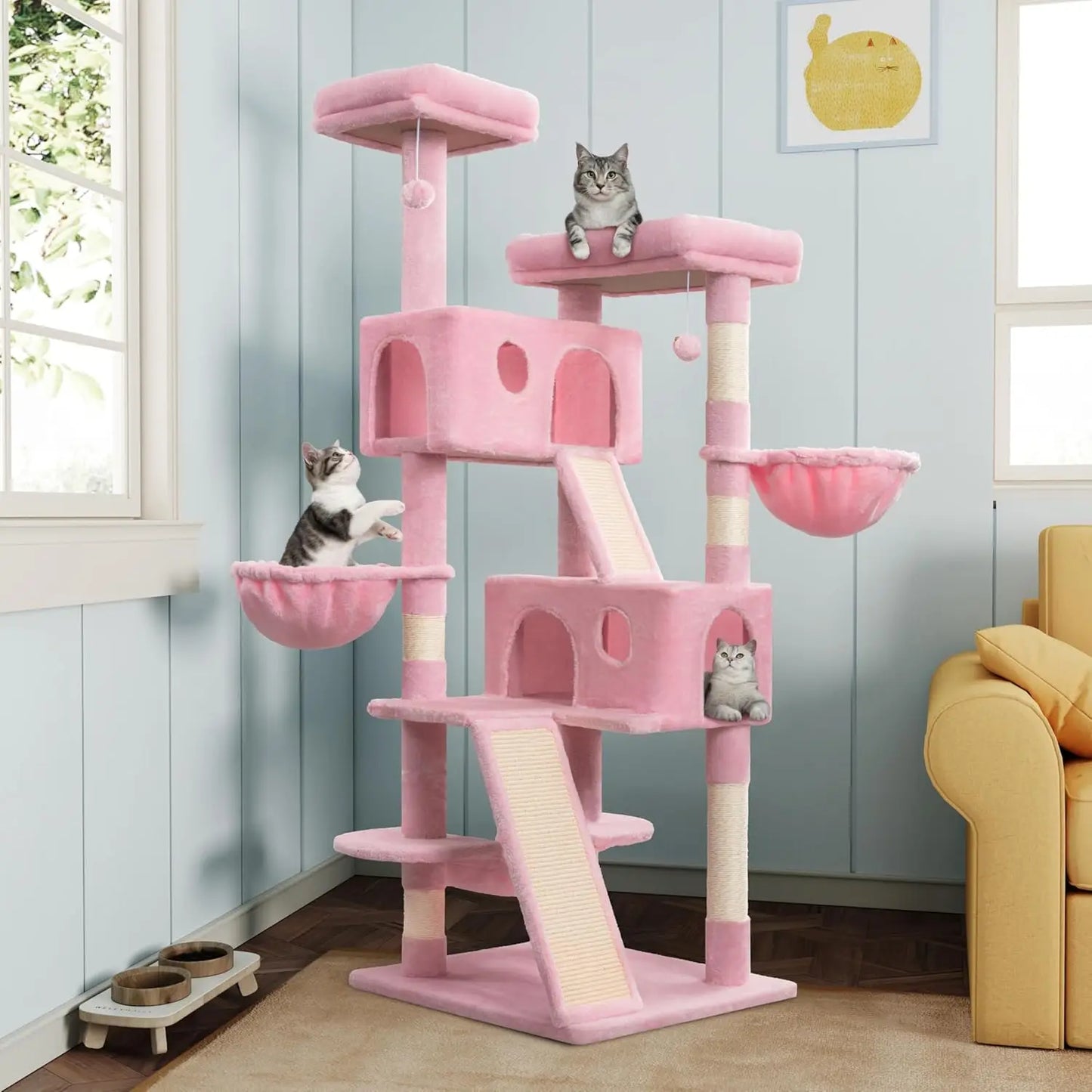 66 Inch Multi-Level Large Cat Tree Tower Cozy Plush Condo with Sisal Scratching Posts