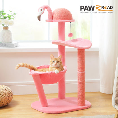 Flamingo Pink Cat Tower with Sisal Scratching Posts for Small Cats