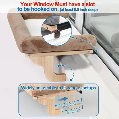Cat Perch for Window Sill with Bolster - Orthopedic Hammock Design with Premium Hardwood & Robust Metal Frame