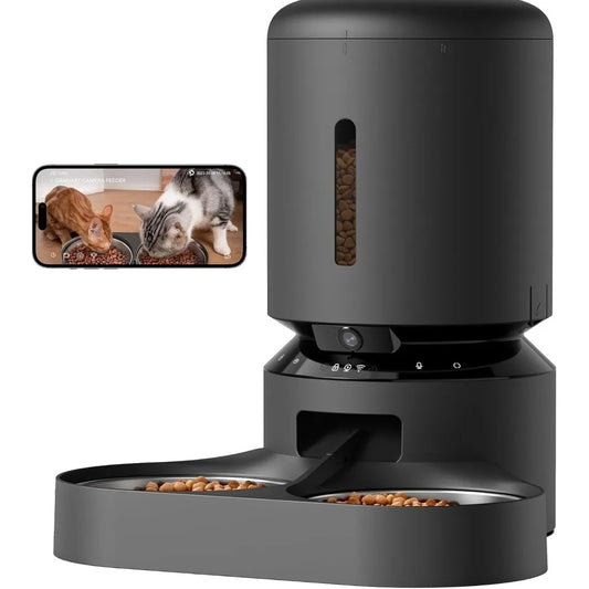 5G WiFi Pet Feeder with 2-Way Audio Sound Alerts, Automatic Feeder with Camera 1080P HD Video with Night Vision.
