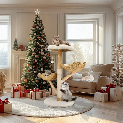 Modern Cat Tree Solid Wood Activity Center with Scratching Post
