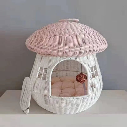 Dual-use Pet Nest Mushroom House Raised Cat, Dog Kennel Anti-Rattan