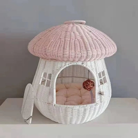 Dual-use Pet Nest Mushroom House Raised Cat, Dog Kennel Anti-Rattan