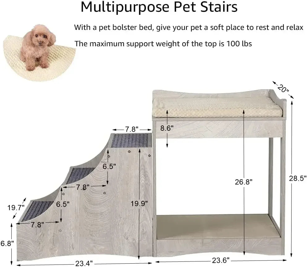 A Pet Bunk Bed with Removable Step for Dogs and Cats, MultiLevel Bed Window Perch Seat Platform with Cushion