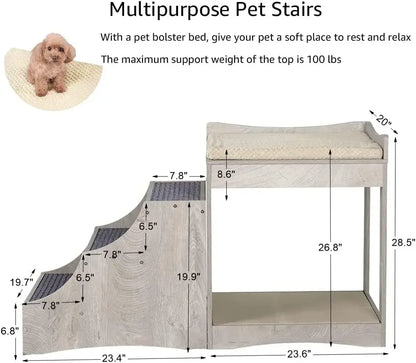A Pet Bunk Bed with Removable Step for Dogs and Cats, MultiLevel Bed Window Perch Seat Platform with Cushion