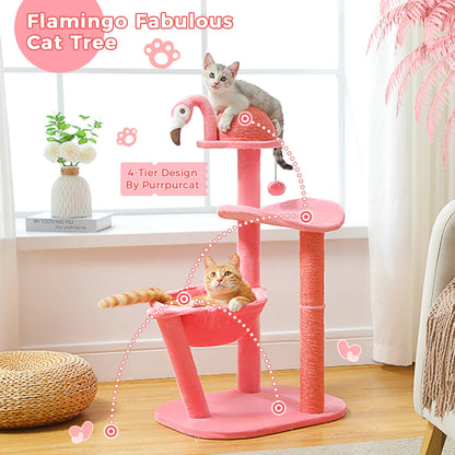 Flamingo Pink Cat Tower with Sisal Scratching Posts for Small Cats