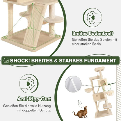 66 Inch Multi-Level Large Cat Tree Tower Cozy Plush Condo with Sisal Scratching Posts