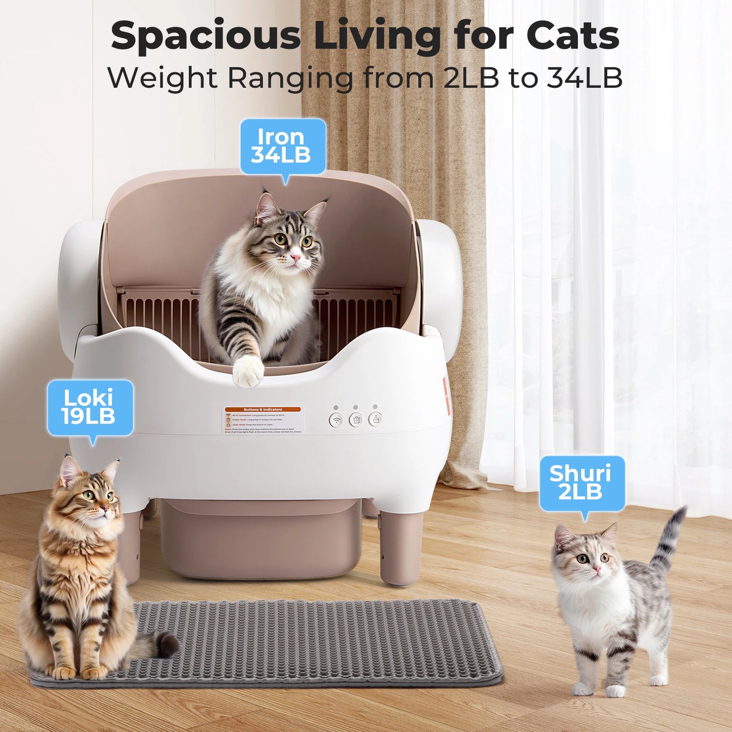 Self Cleaning Litter Box,  Large Waste Bin, Open-Top for Multi Cats