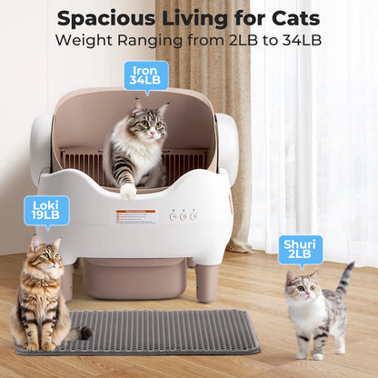 Self Cleaning Litter Box,  Large Waste Bin, Open-Top for Multi Cats