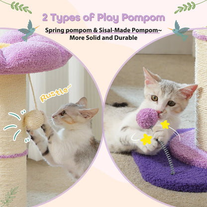 Flower Cat Scratching Post with Removable Flower Cat Bed, Spring Ball