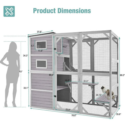 Cat Cage, Large Catio Outdoor Cat Enclosure with 4 Tiers, Weatherproof Roof