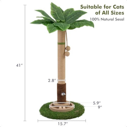 Cat Scratching Post 35'' Tall with Cat Toy, Mouse Hole and Interactive Toy