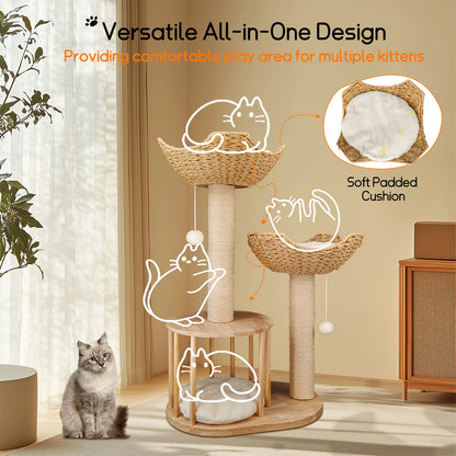 3-Tier Cat Tree Padded Plush Napping With Sisal Rope Scratching Posts