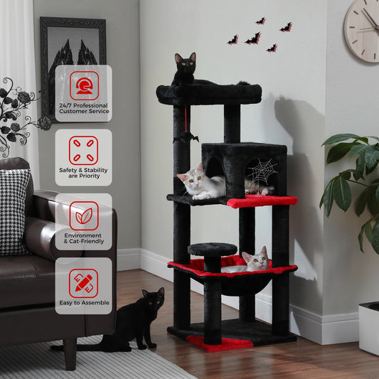 4-Tier Gothic Cat Tower with Sturdy Metal Frame, Hammock, Condo, Perch, and 4 Sisal Posts in Black