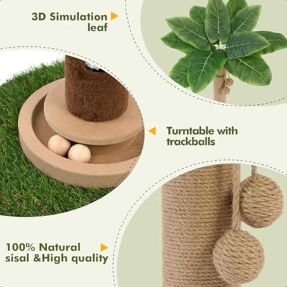 Cat Scratching Post 35'' Tall with Cat Toy, Mouse Hole and Interactive Toy