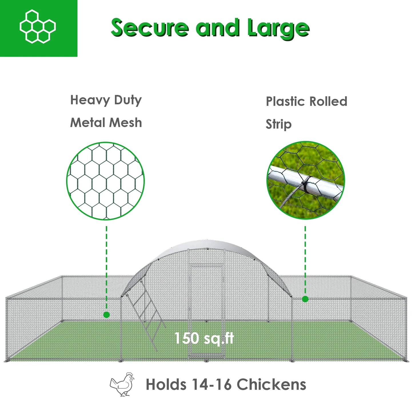 23ft Metal Chicken Coop, Run Enclosure Walk-in Galvanized Duck or Rabbit Cage House
