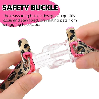 Leopard Print Dog Harness Leash Collar Set Adjustable No Pull For Small Pet