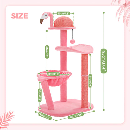 Flamingo Pink Cat Tower with Sisal Scratching Posts for Small Cats