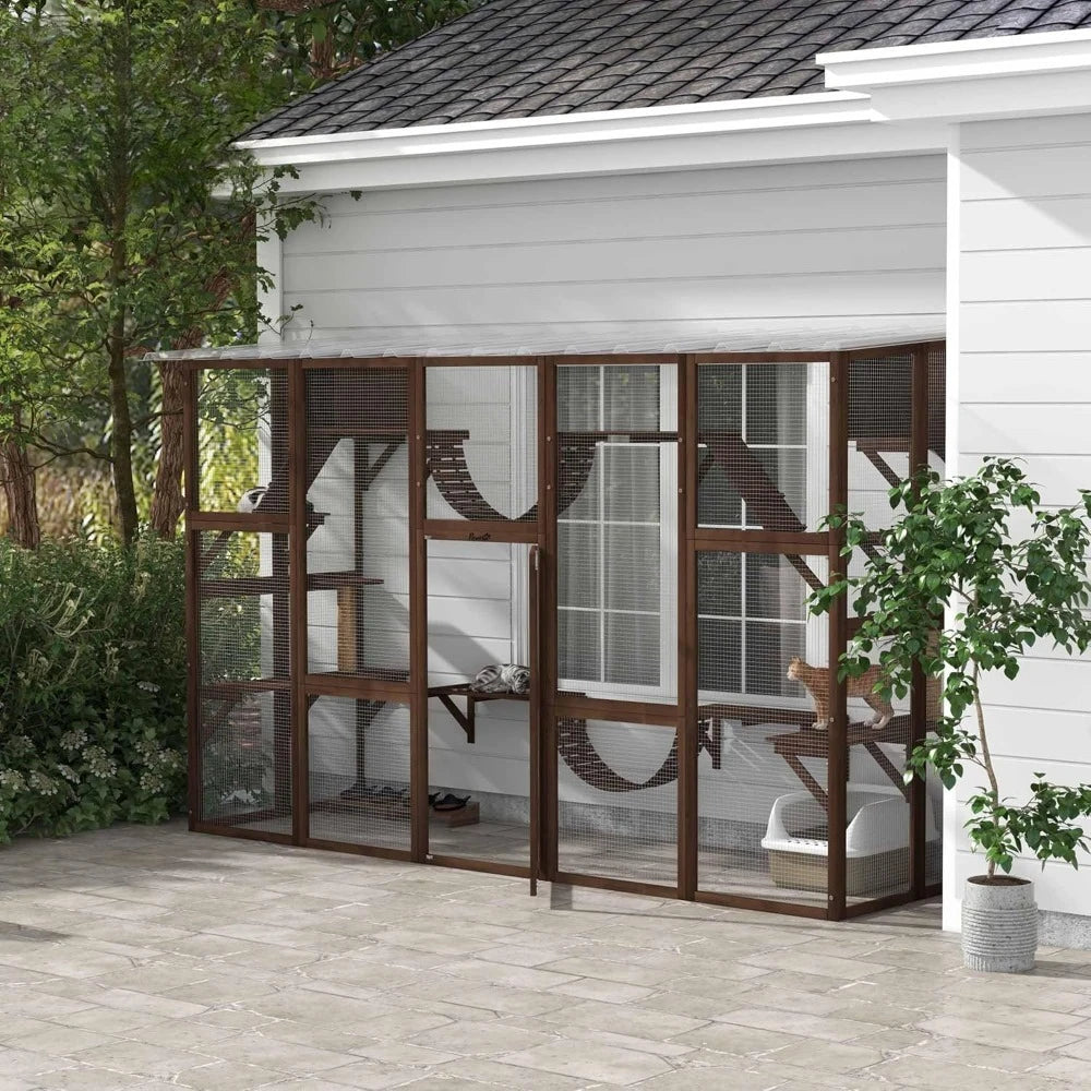 Catio Playground Cat Window Outside Enclosure, with Weather Protection Roof.