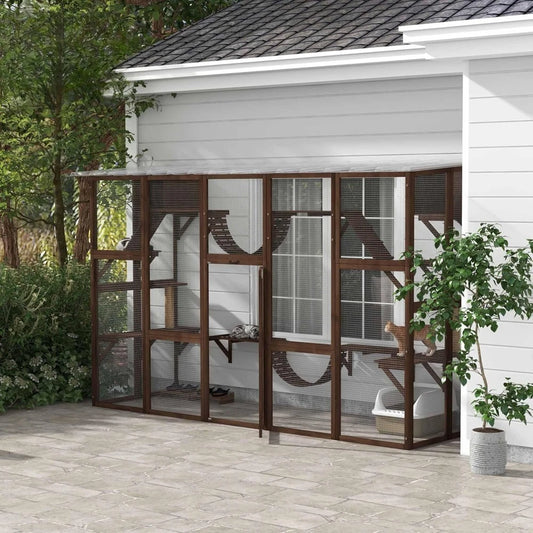 Catio Playground Cat Window Outside Enclosure, with Weather Protection Roof.