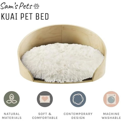 Sam's Pets Kuai Small Pet Bed in Light Brown- Bent Wood - Modern Design - Curved Shape - Soft Fur for Comfort - Easy Cleaning -