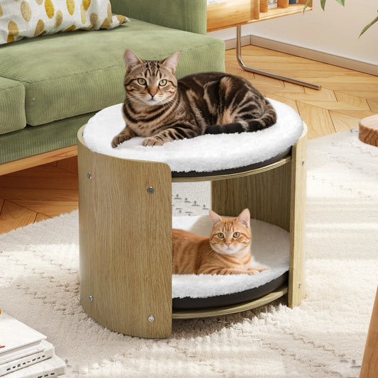 Elevated Cat Bed with Natural Bamboo Frame, Removable Washable Soft Plush Mat
