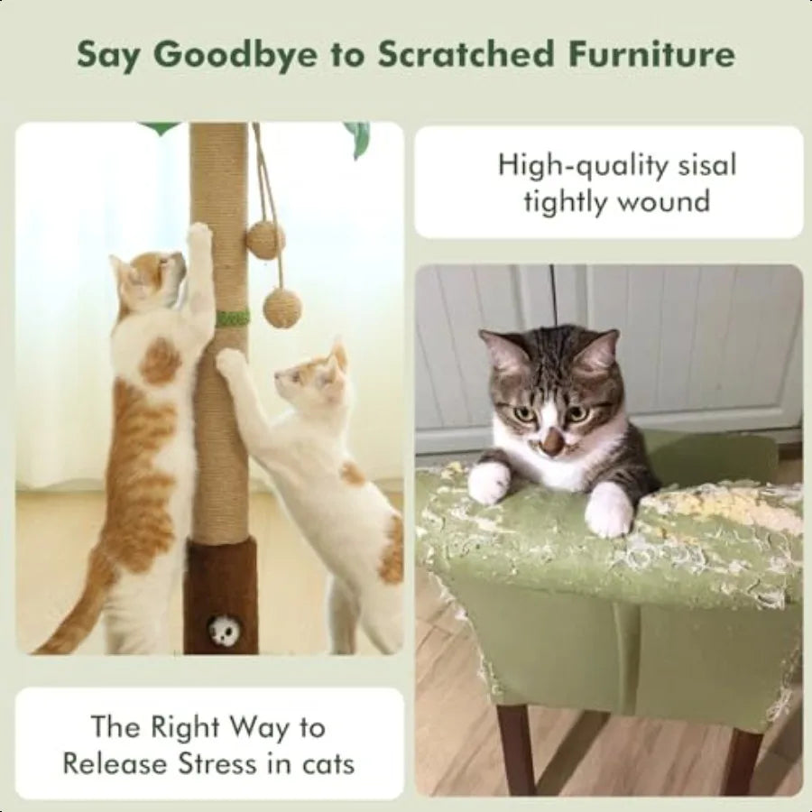 Cat Scratching Post 35'' Tall with Cat Toy, Mouse Hole and Interactive Toy
