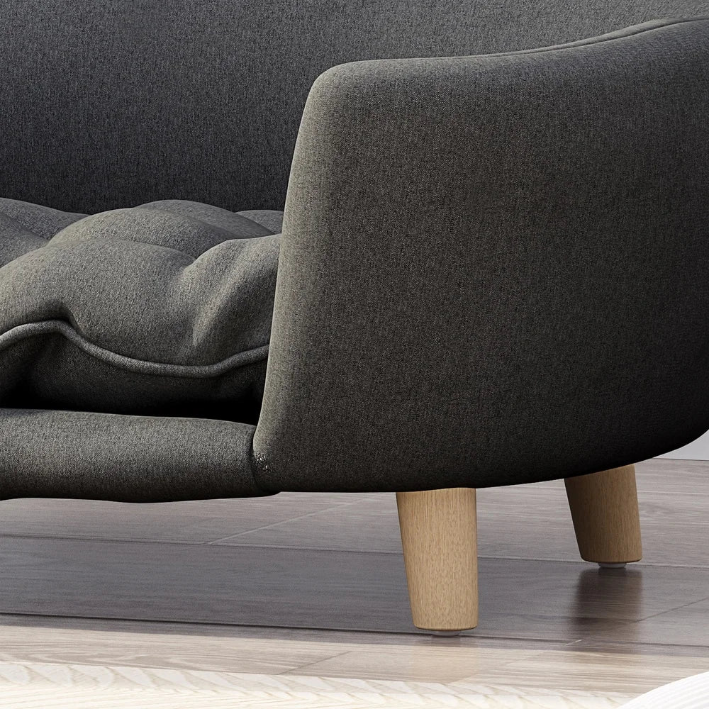 Mid Century Modern Plush Small Pet Bed With Birch Wood Legs Cozy Tufted Cushion Durable Stylish Design