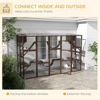 Catio Playground Cat Window Outside Enclosure, with Weather Protection Roof.