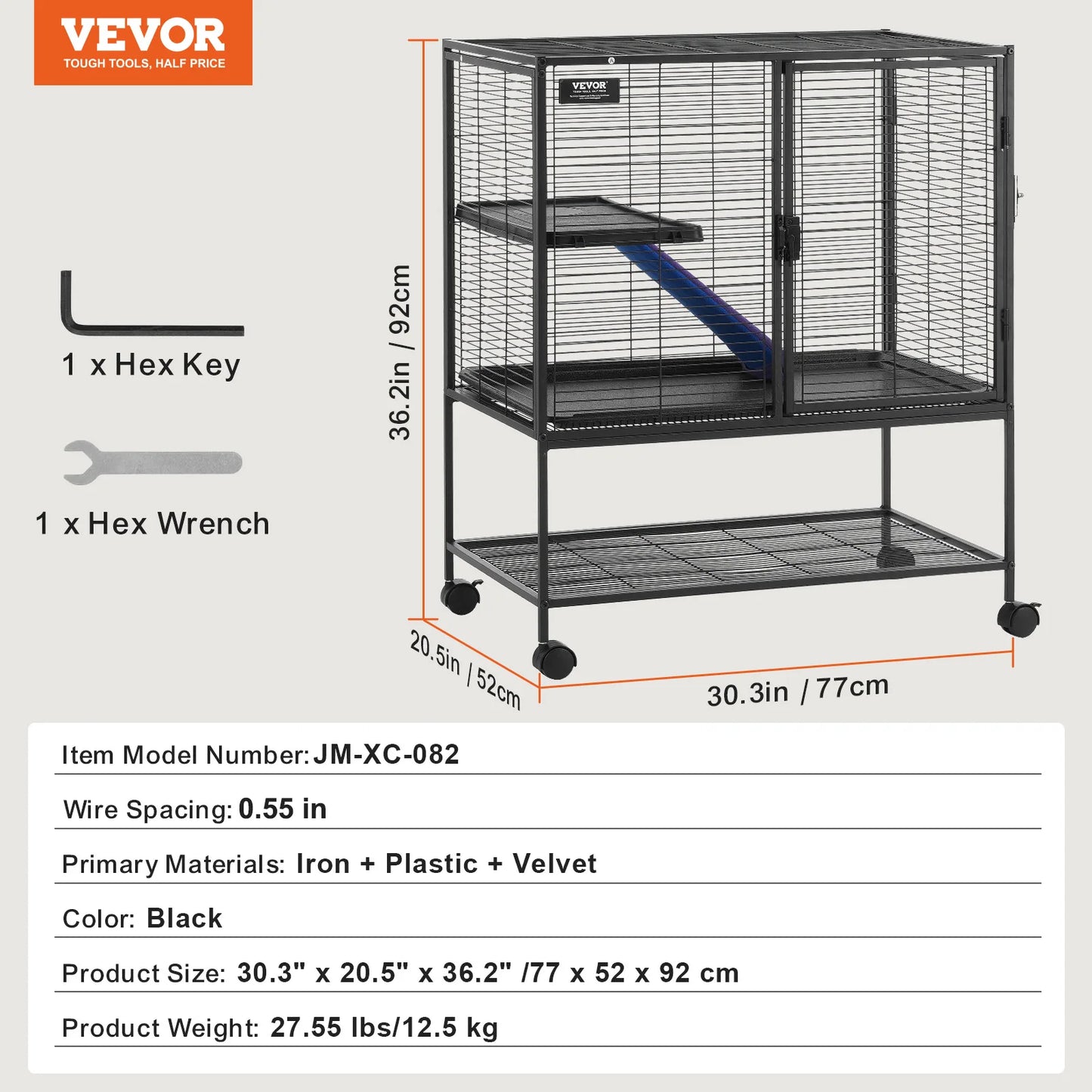SucceBuy 64.6"Rolling Metal Cage For any Small Animal Cat, Chincilla, Ferret