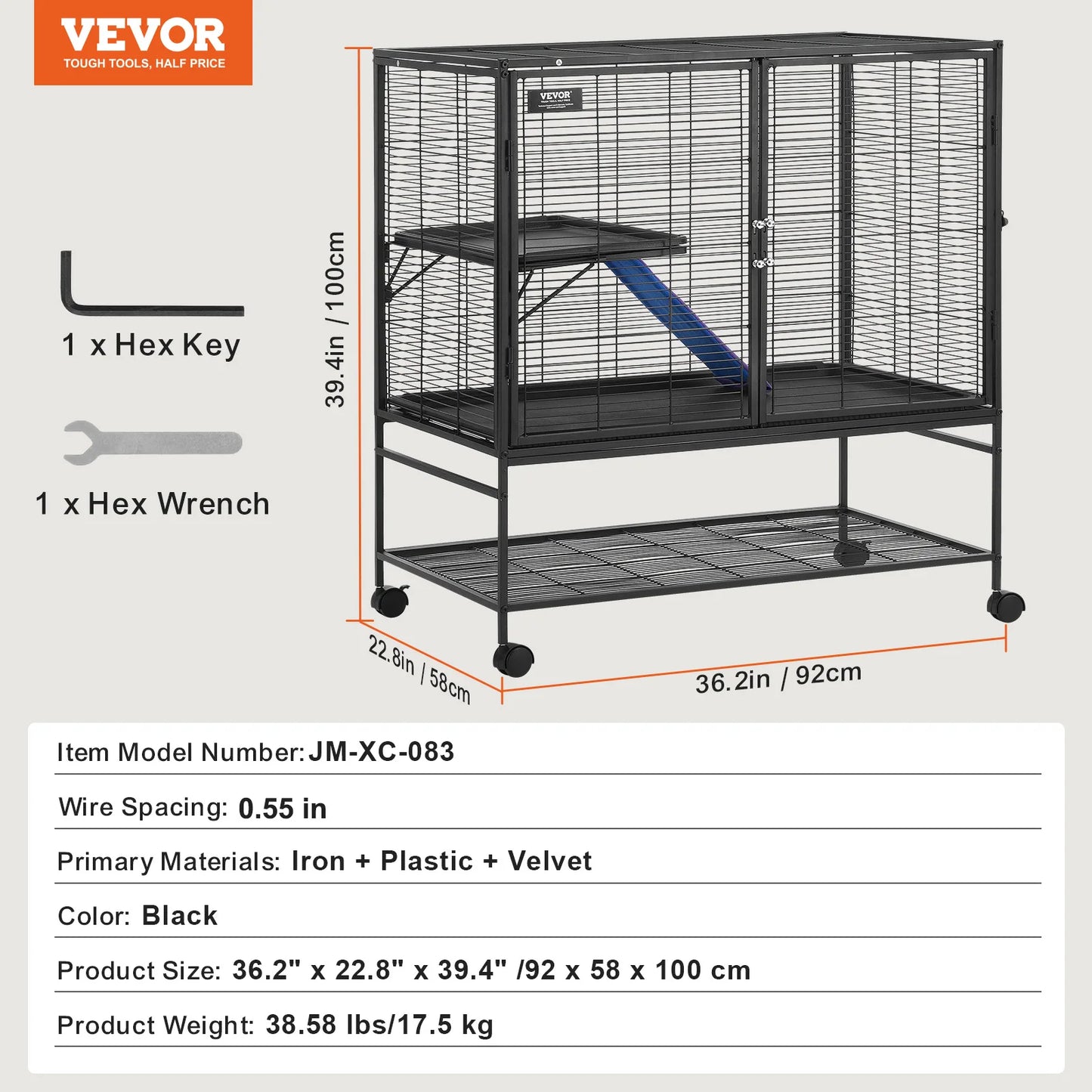 SucceBuy 64.6"Rolling Metal Cage For any Small Animal Cat, Chincilla, Ferret