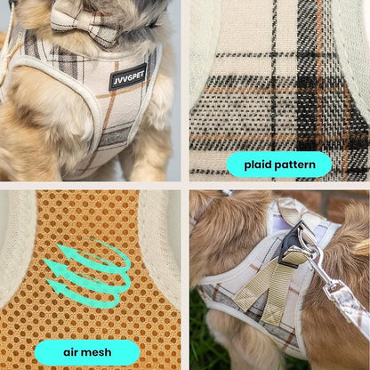 No Pull Dog Harness For Small Dogs Reflective & Adjustable With Bow Tie Collar and Leash