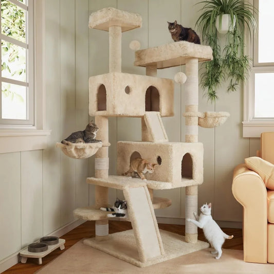 66 Inch Multi-Level Large Cat Tree Tower Cozy Plush Condo with Sisal Scratching Posts
