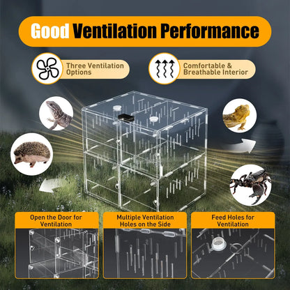 4 Grids Clear Acrylic Reptile Cage Breeding Box Terrarium Lizard Insect Climbing Spider Snake Tank