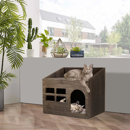 Wooden Cat Cave Bed Furniture With Cushion Pad