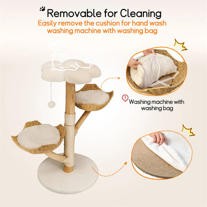 Modern Cat Tree Solid Wood Activity Center with Scratching Post