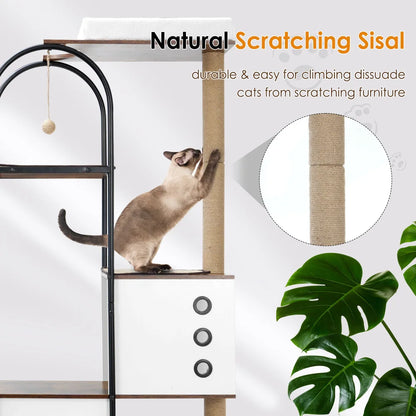 Modern Cat Tower, Multi-Level With Cave, 2 Scratching Posts,