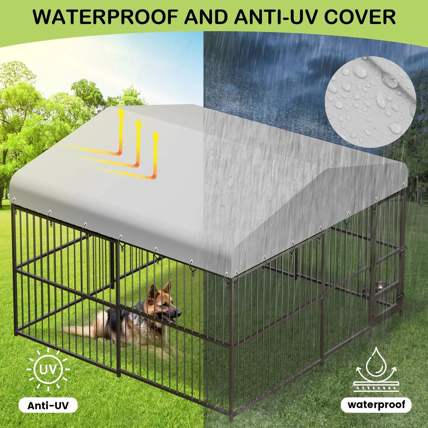 10X10X6FT Large Outdoor Dog Kennel, Heavy Duty Dog Cage with Roof, Dog House with Safety Locks,UV & Water Resistant Proof Cover