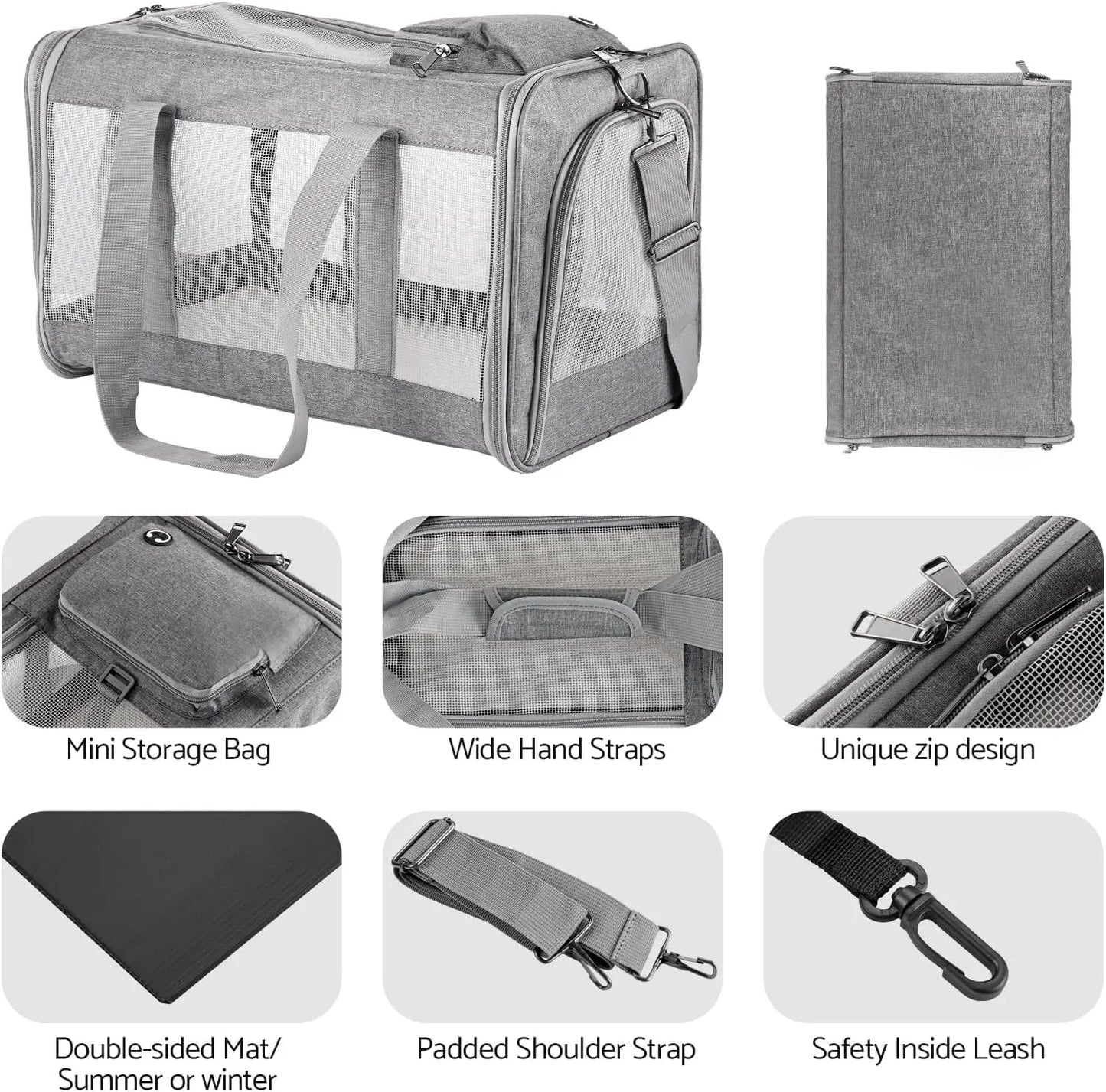 Airline-Approved Pet Carrier For Cats/Dogs, Soft Travel Bag, Breathable Honeycomb Board, Removable Support