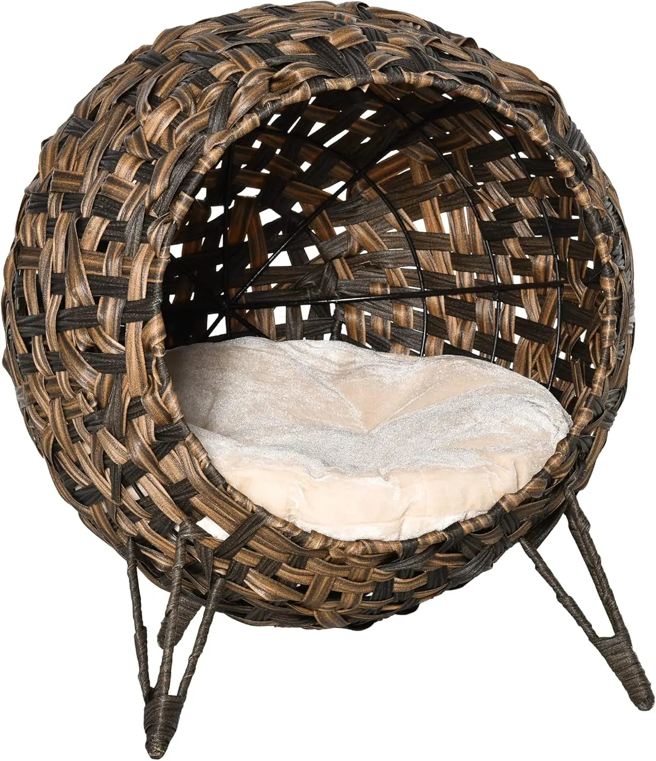 Elevated Weaved Cat Bed, Hand-Woven Braided With Cushion