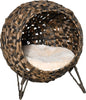 Elevated Weaved Cat Bed, Hand-Woven Braided With Cushion
