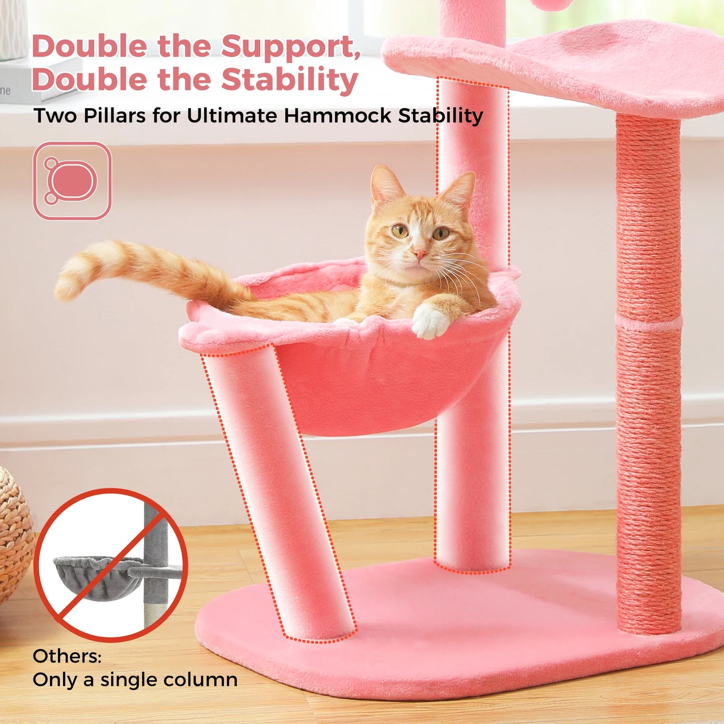 Flamingo Pink Cat Tower with Sisal Scratching Posts for Small Cats