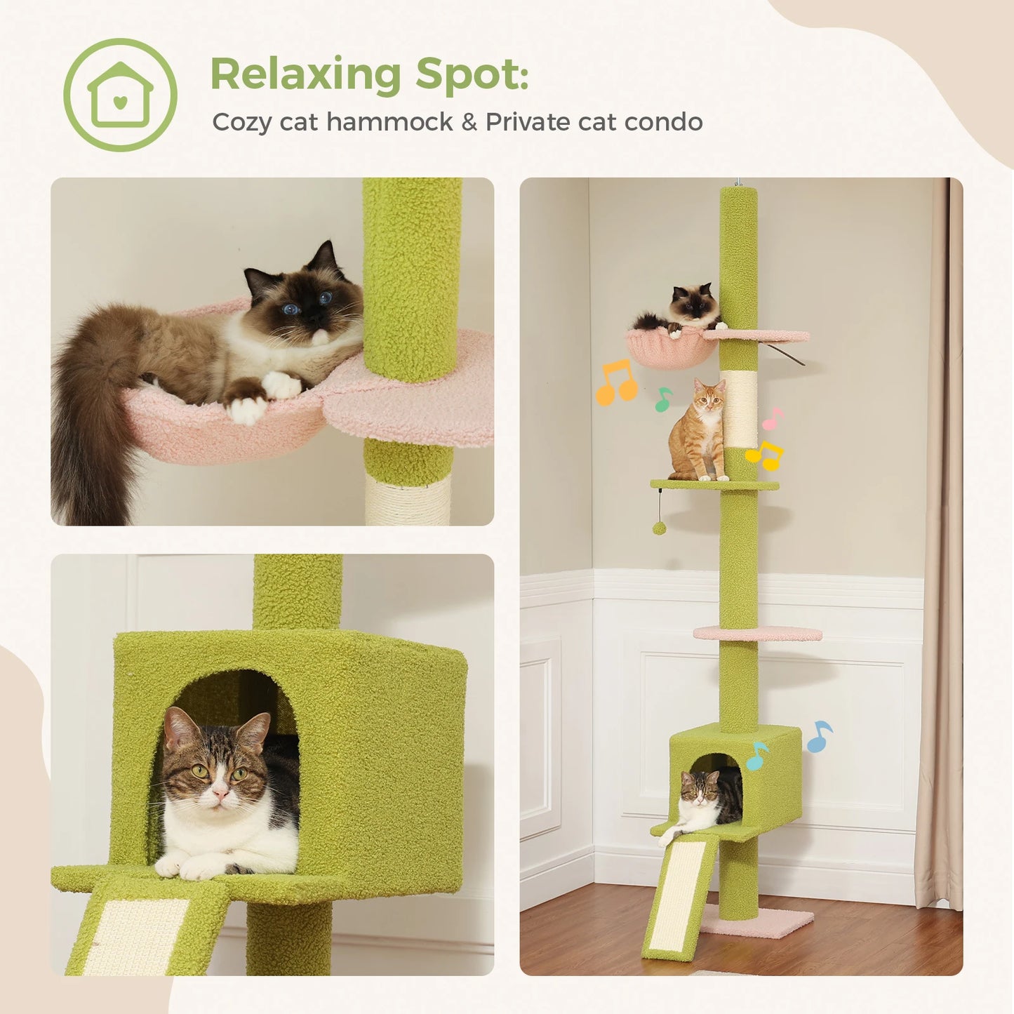 Adjustable Floor to Ceiling Cat Tree Tower 5 Tiers for Indoor Cats with Condo Scratching Post Ladders