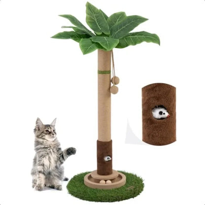 Cat Scratching Post 35'' Tall with Cat Toy, Mouse Hole and Interactive Toy