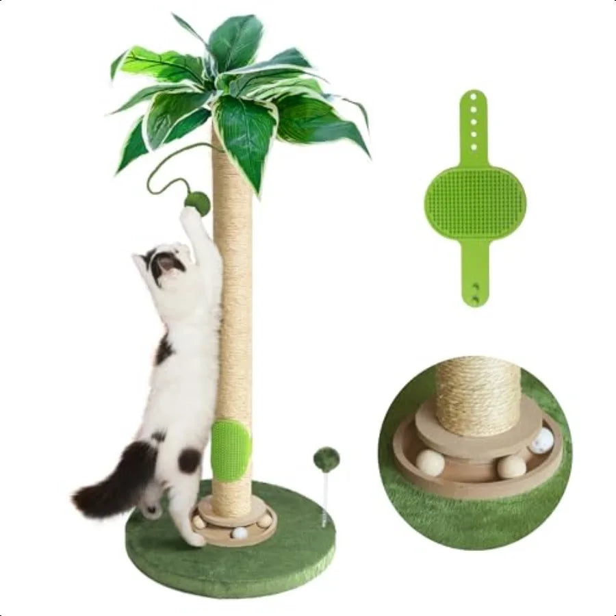 33'' Cat Scratcher Post with Cat Toy and Interactive Ball & Self Groomer