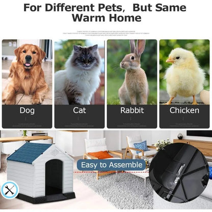Indoor Outdoor Insulated Kennel Durable Plastic Dog House  Weather & Water Resistant