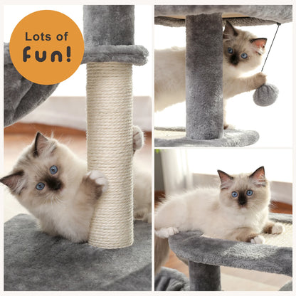 Plush Cat Tower with Large Cat Condo, Deep Hammock and Sisal Cat Scratching Post for Kittens or Small Cat