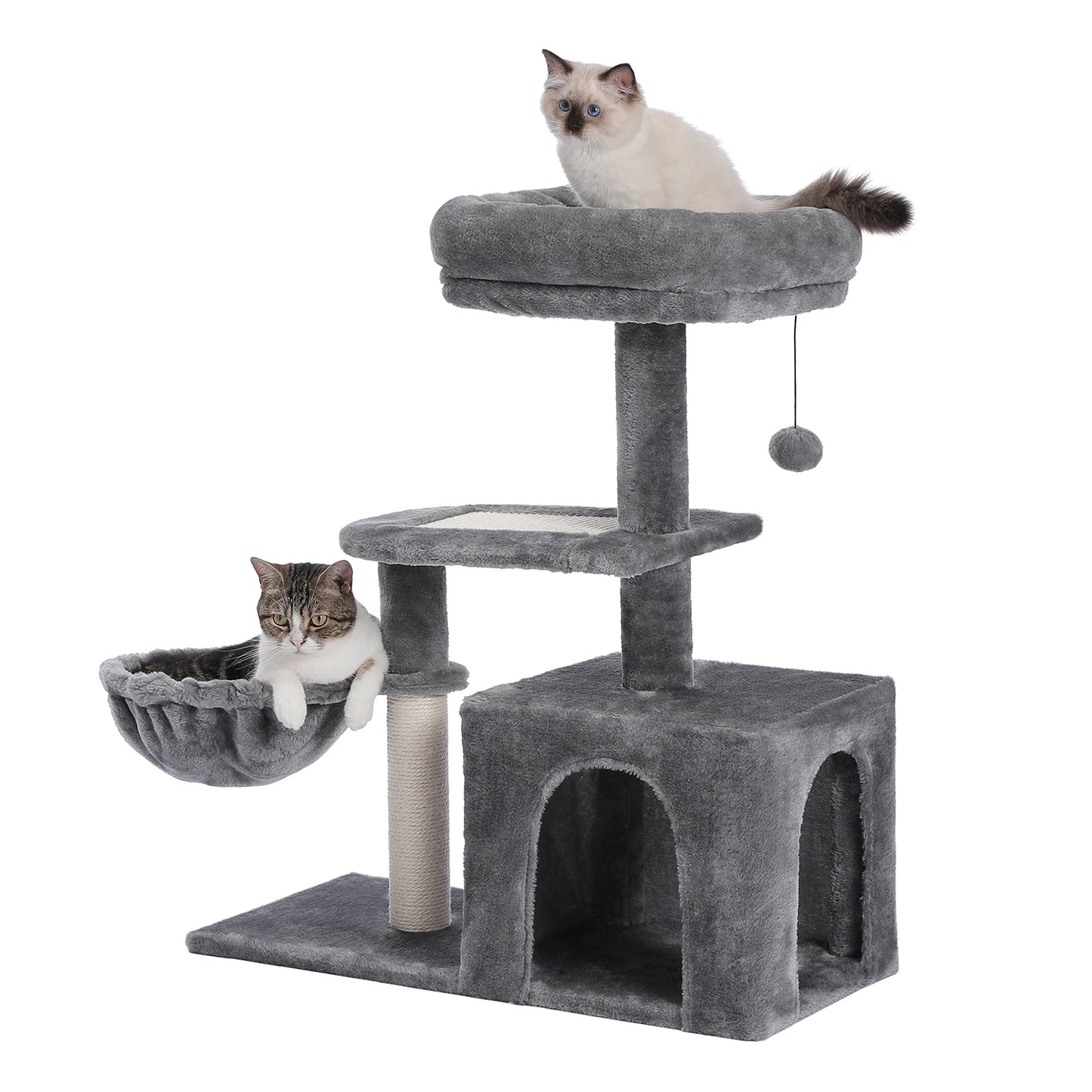 Plush Cat Tower with Large Cat Condo, Deep Hammock and Sisal Cat Scratching Post for Kittens or Small Cat
