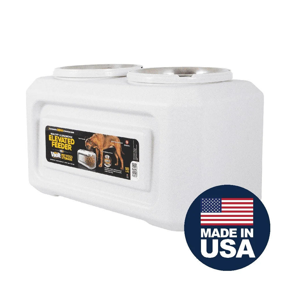 Elevated Stainless Steel Dog Bowls with 50 lb Food Storage