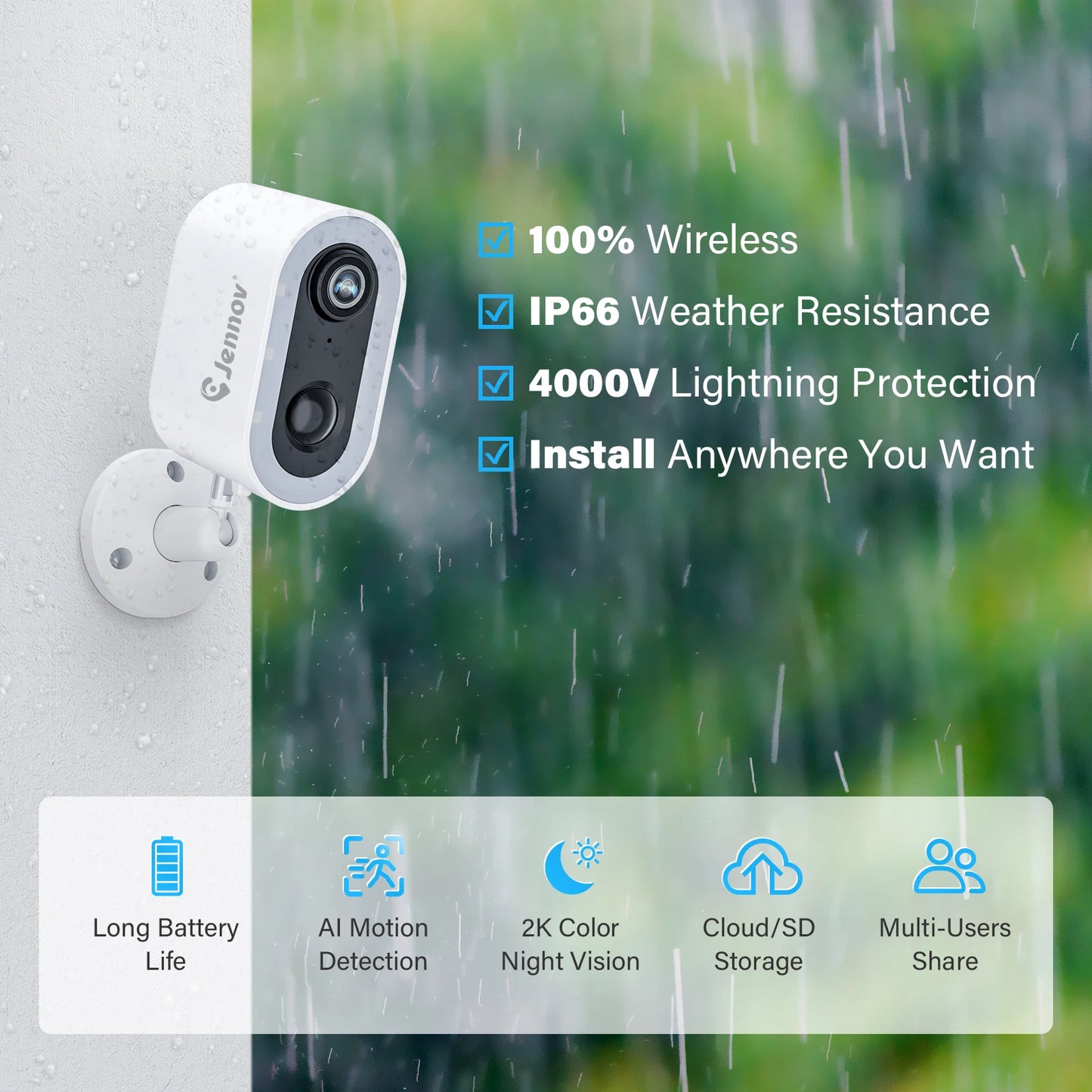 Security Outdoor Home Camera Wireless Battery Powered with Color Night Vision Two-Way Talk